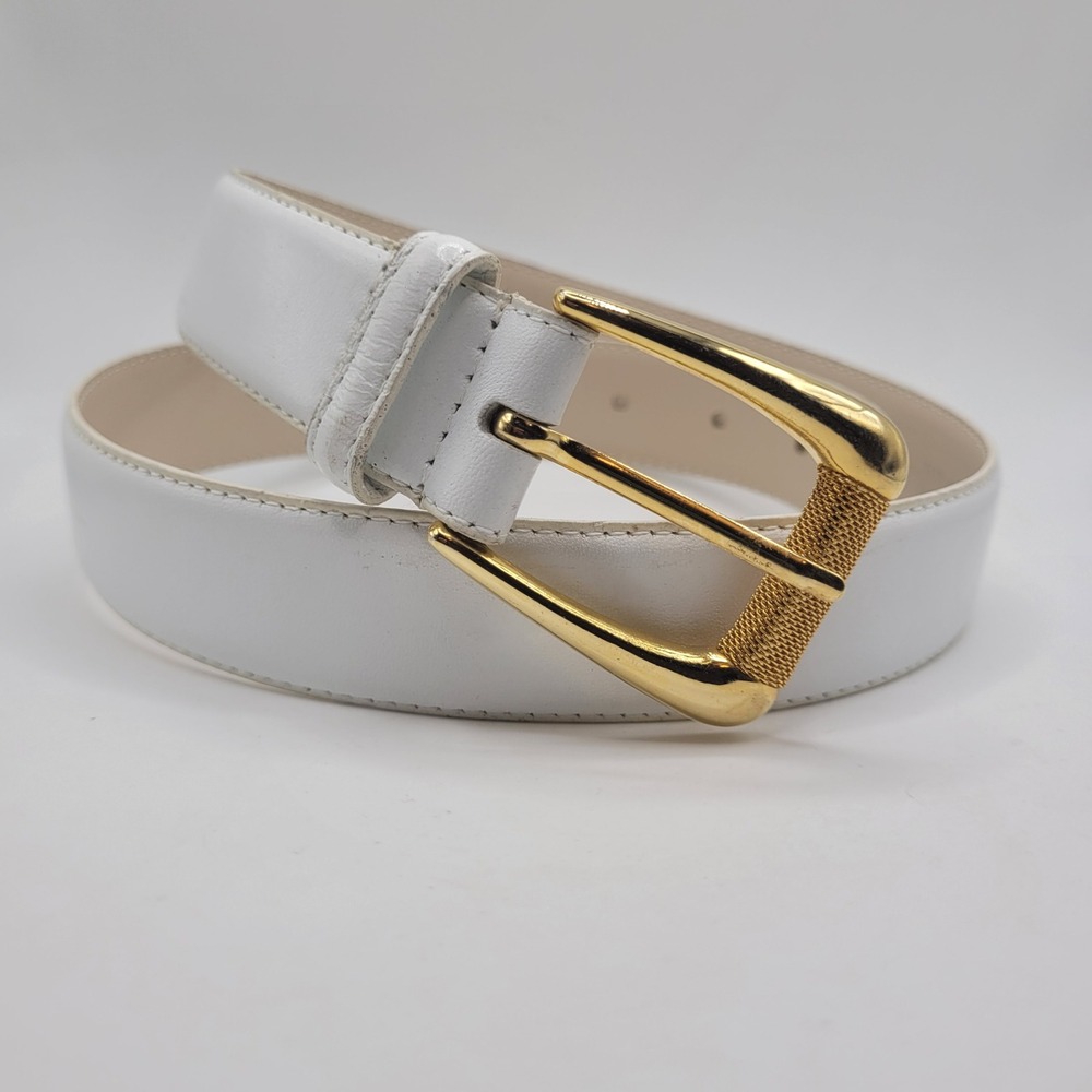 Vintage Liz Claiborne Belt Med White Leather 90s Preppy Quiet Luxury Minimalist